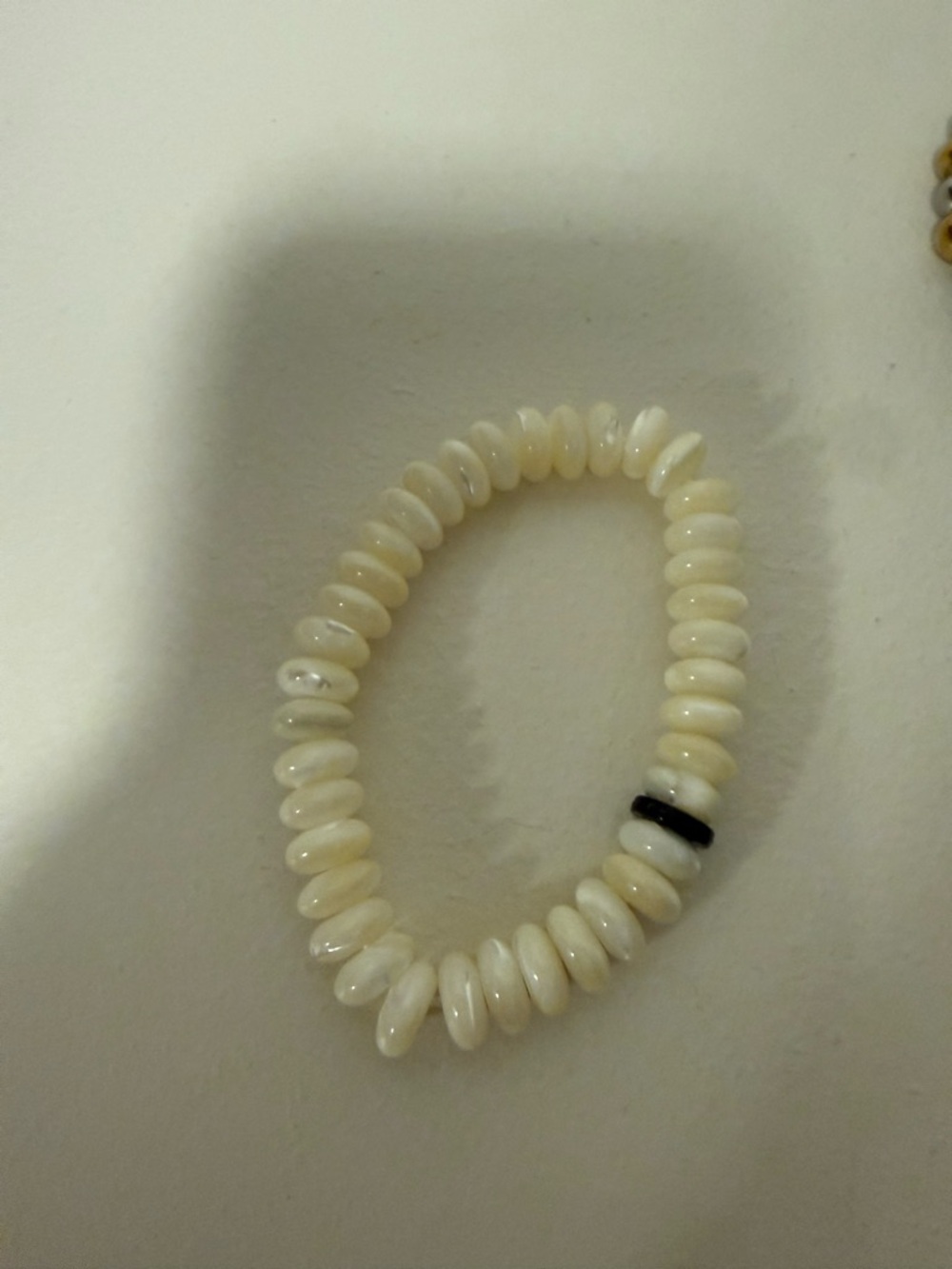 Ivory Beaded Stretch Bracelet with Black Accent - Women Jewelry